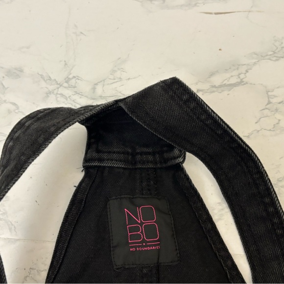 No Boundaries Denim Bib Skater Overall Shorts Junior M 7-9 Black Distressed - Picture 7 of 8